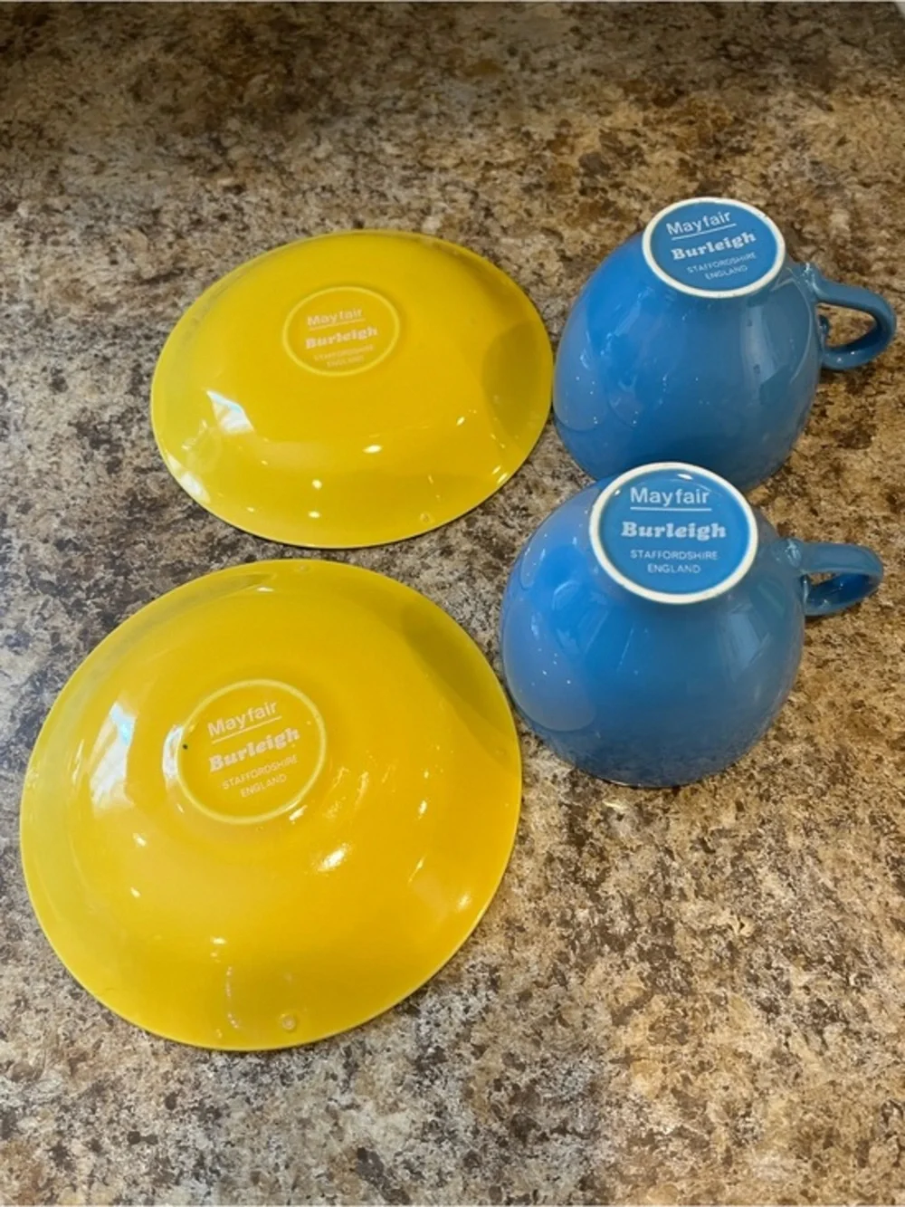 Mayfair Burleigh Bright Blue and Yellow Teacup and Saucer Set - 2pcs England